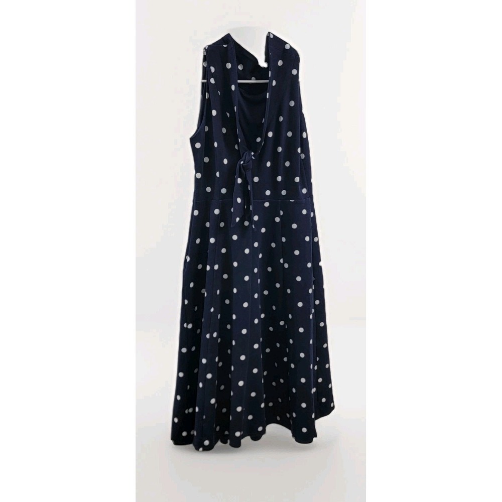 Boden Dress Womens 10 Blue Polka Dot Fit Flare Jersey Midi Sleeveless Sundress